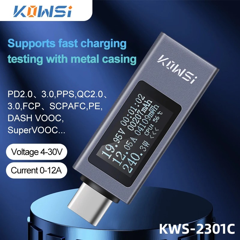 Power Supply Tester - Type-C 電流電圧モニター KWS-2301C DC 4-30V 0-12A