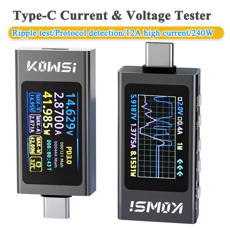 Power Supply Tester - KWS-X1 Type-C 電流および電圧モニター DC 4-30V 0-12A