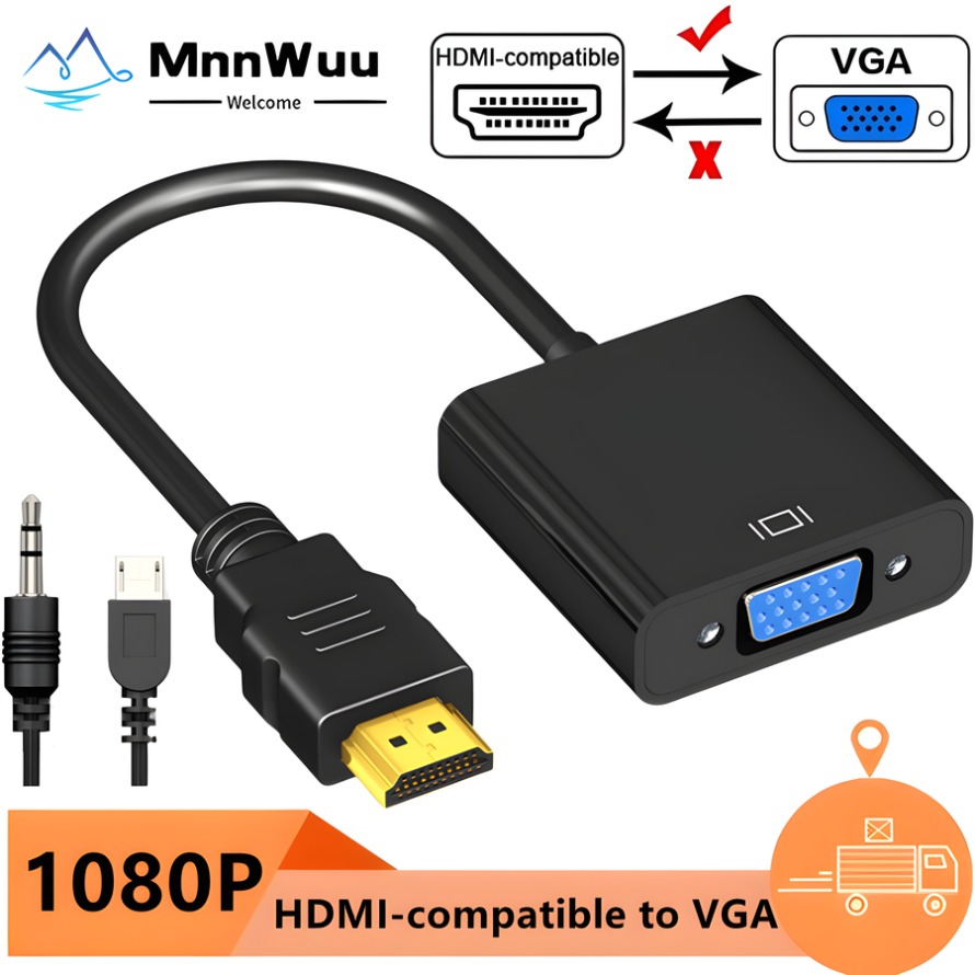 Pc Power Supply - 1080P HDMI - VGA変換アダプター (3.5mmオーディオジャック +