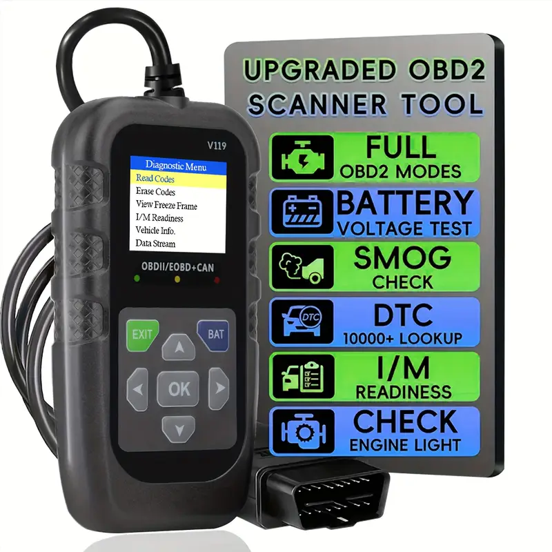 V119 OBD2スキャナーコードリーダー USB給電 車両 - Power Supply Tester のレビューと価格