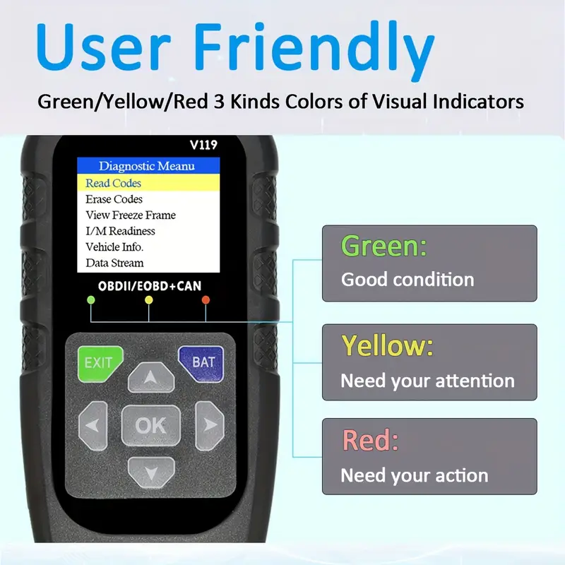 V119 OBD2スキャナーコードリーダー USB給電 車両 - Power Supply Tester のレビューと価格